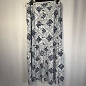Cato Blue And White Maxi Skirt Patchwork Pattern Grannycore Prairie Peasant